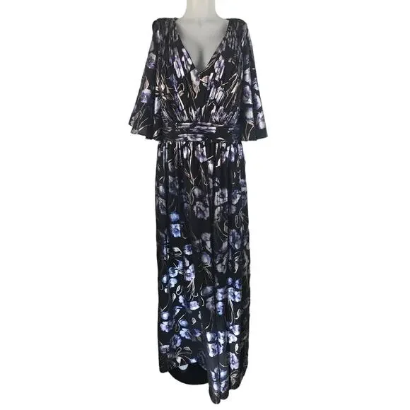 Adrianna Papell Womens Plus Metallic Floral Evening Dress Black 16w, Women's